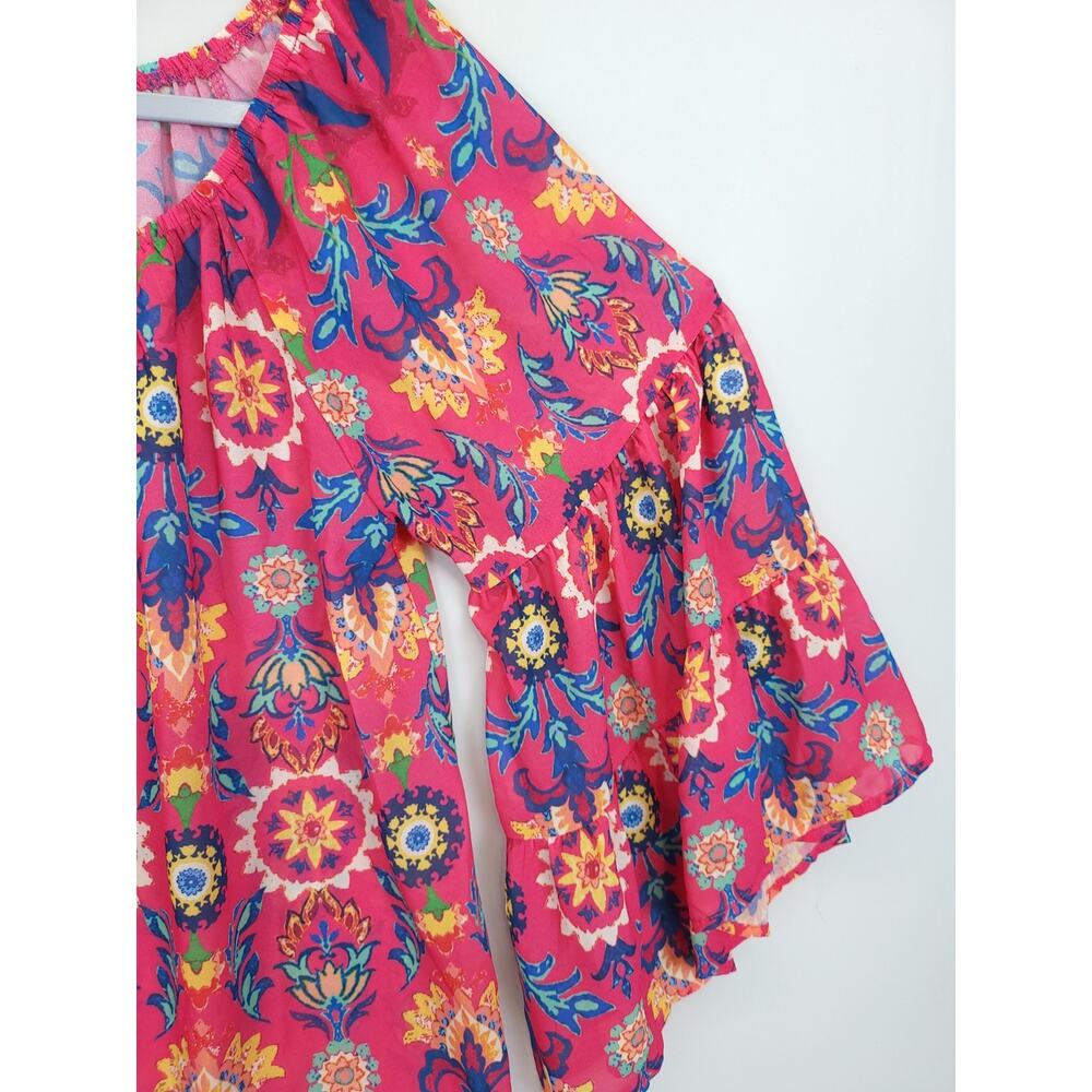 Flying Tomato Tunic Tiered Sleeve Floral Fuchsia Oversize Women S Beachy Resort - Picture 11 of 11